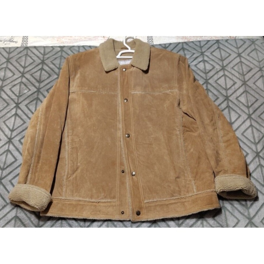 Wilsons Leather M. Julian Sherpa‎ Genuine Suede Leather Mens Tan Coat Large 90's